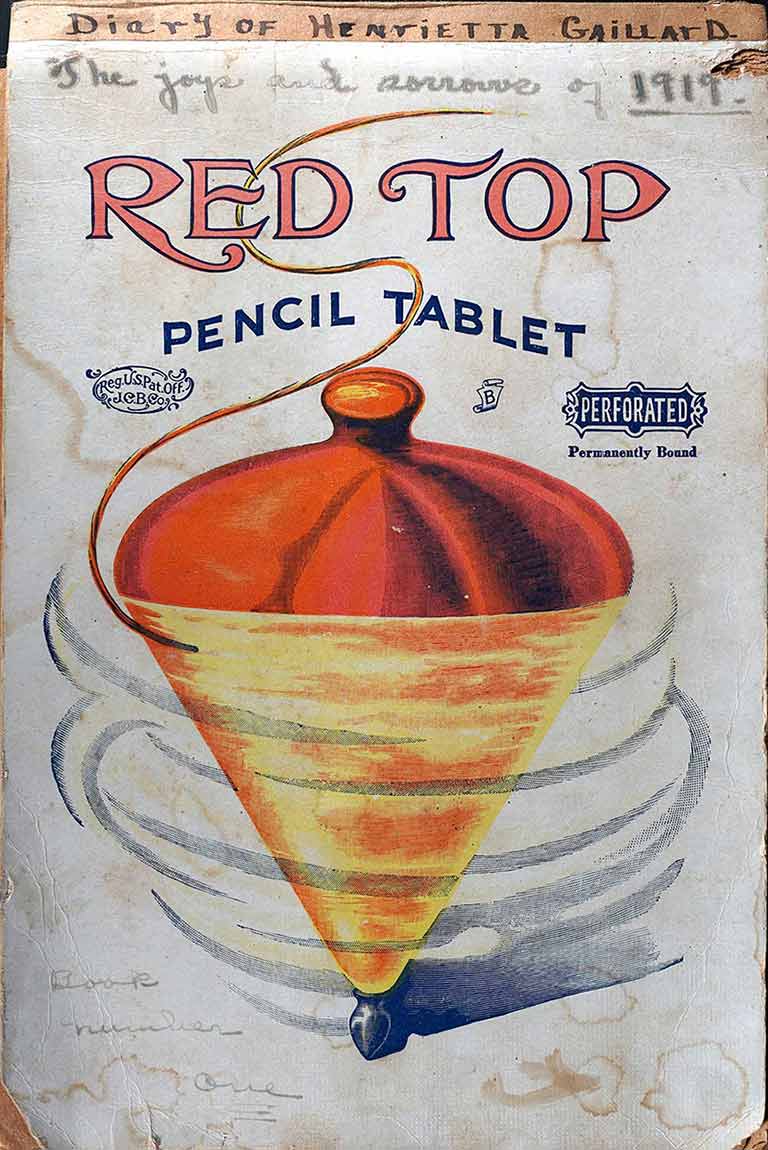 Diary of Henrietta Gaillard — Red Top Pencil Tablet cover, 1919